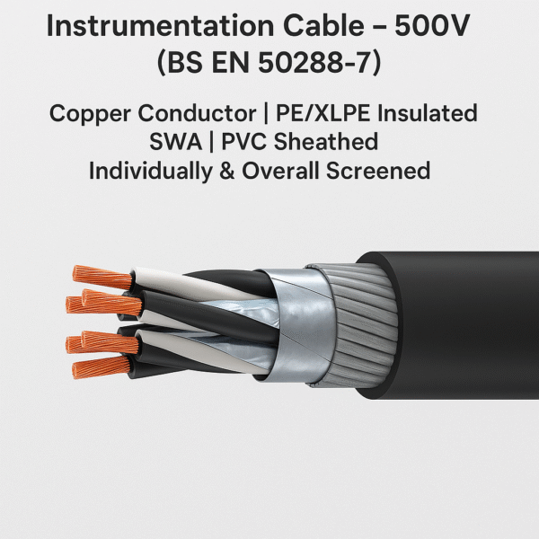 Instrumentation Cable – 500V (BS EN 50288-7) Copper Conductor | PE/XLPE Insulated | SWA | PVC Sheathed | Individually & Overall Screened